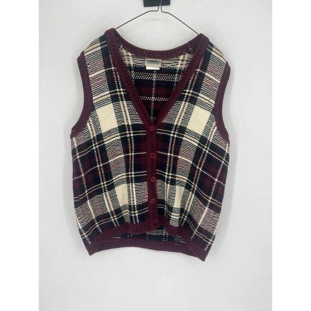 Northern Reflections Cotton Plaid Knit Sweater Vest Multicolor Preppy Size Large